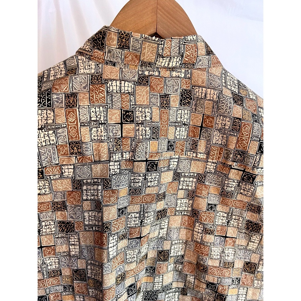 Tori‎ Richard Mens Geometric Tribal Tile Print Short Sleeve Button Up Shirt Tan - Picture 8 of 11